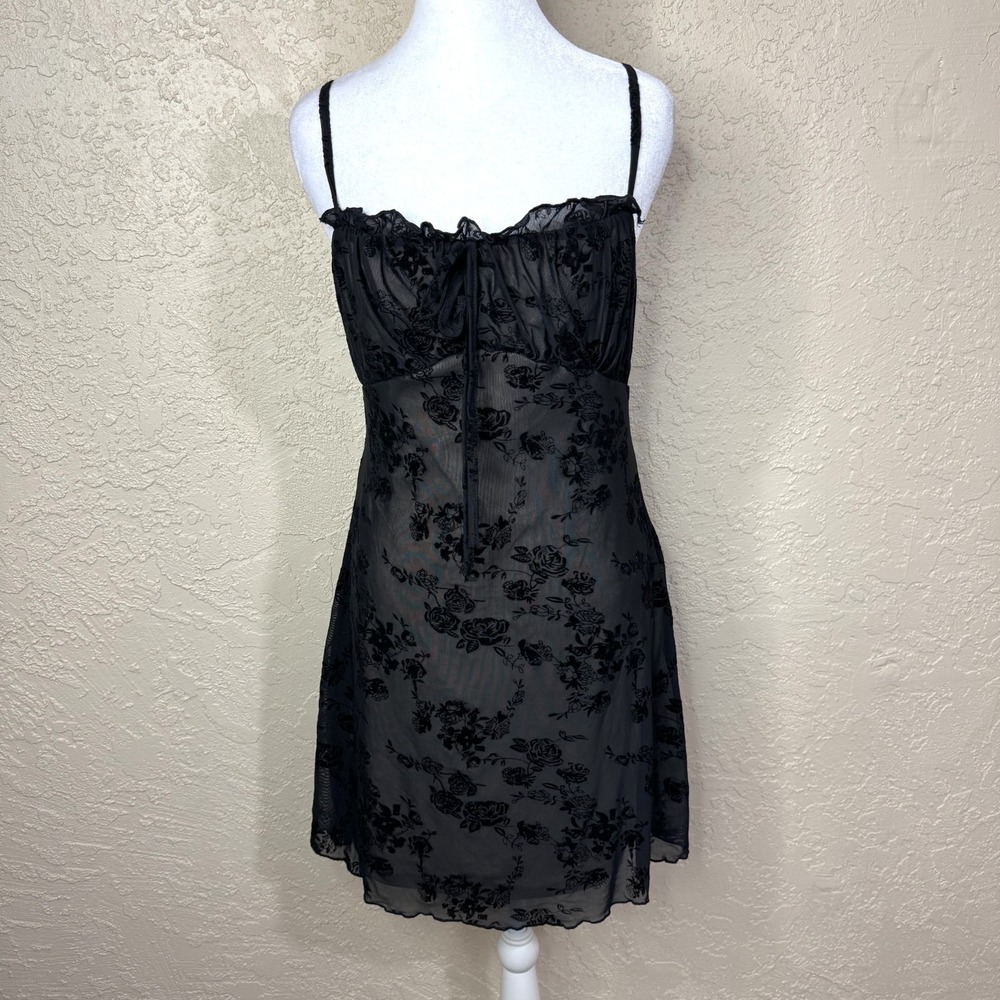 Black Velvet Burnout Slip Dress Y2K Size L Fairy Grunge Romantic Whimsigoth Vamp